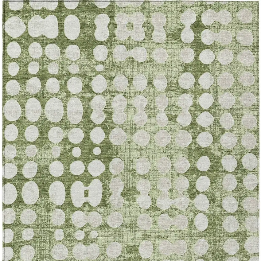 Artichoke Green And Ivory Abstract Washable Indoor Outdoor Area Rug Photo 6