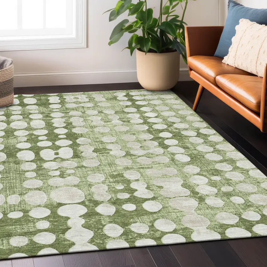 Artichoke Green And Ivory Abstract Washable Indoor Outdoor Area Rug Photo 9
