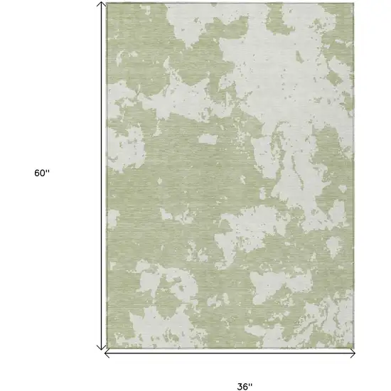 Artichoke Green And Ivory Abstract Washable Indoor Outdoor Area Rug Photo 3