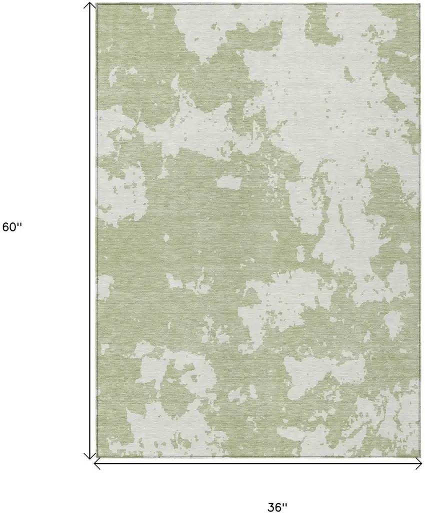 Artichoke Green And Ivory Abstract Washable Indoor Outdoor Area Rug Photo 3