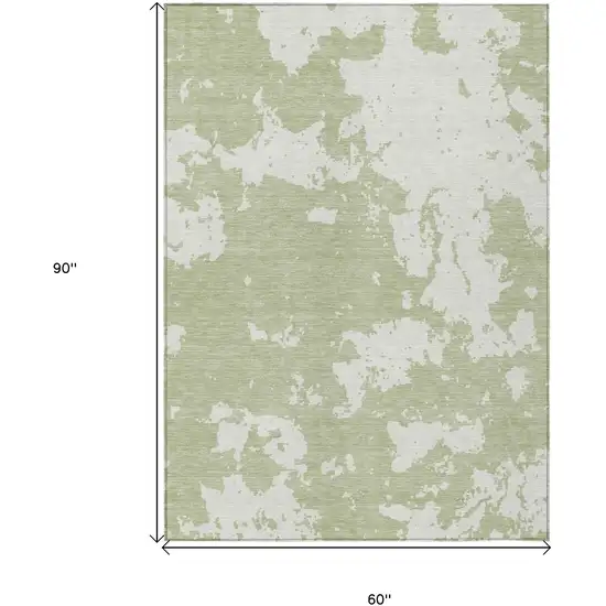 Artichoke Green And Ivory Abstract Washable Indoor Outdoor Area Rug Photo 3