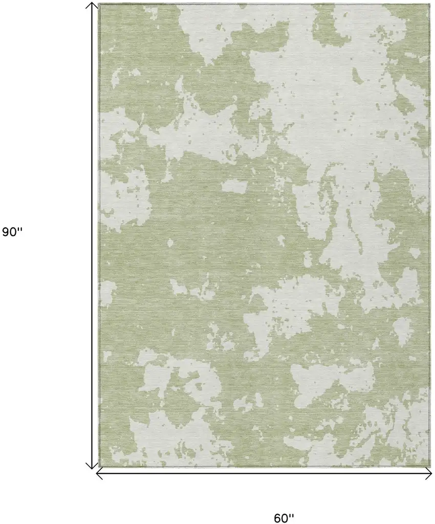 Artichoke Green And Ivory Abstract Washable Indoor Outdoor Area Rug Photo 3