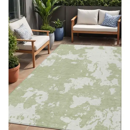 Artichoke Green And Ivory Abstract Washable Indoor Outdoor Area Rug Photo 1
