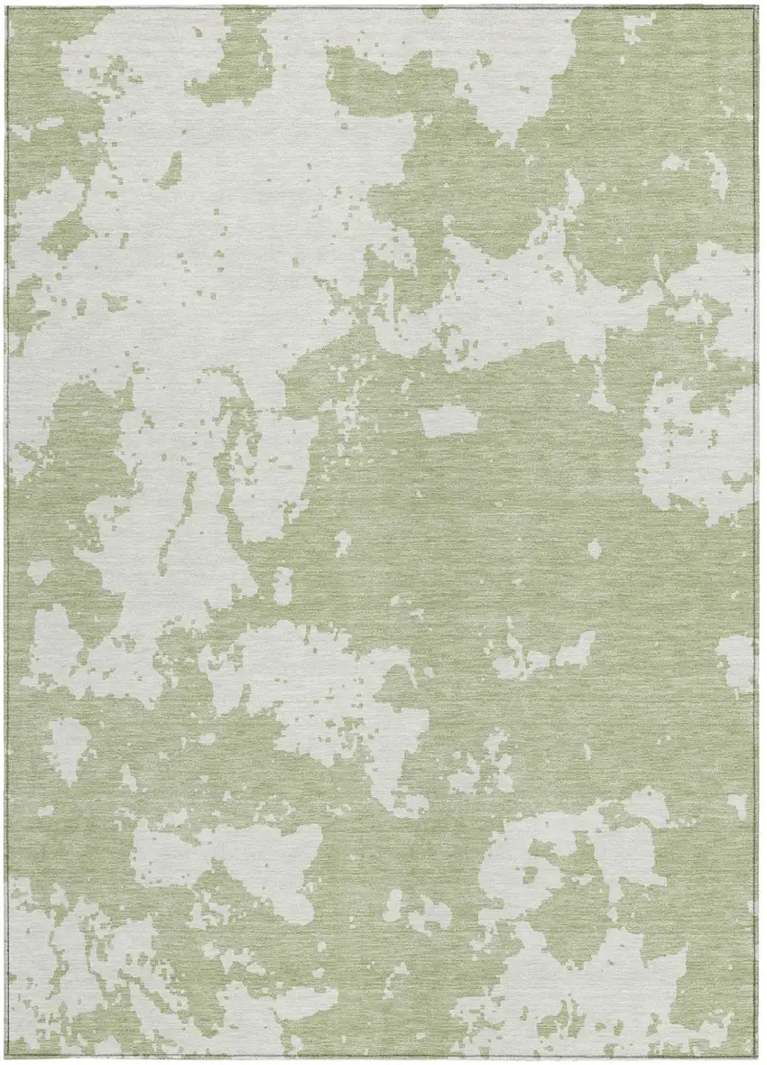 Artichoke Green And Ivory Abstract Washable Indoor Outdoor Area Rug Photo 7