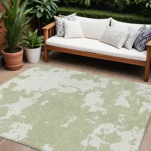 Photo of Artichoke Green And Ivory Abstract Washable Indoor Outdoor Area Rug