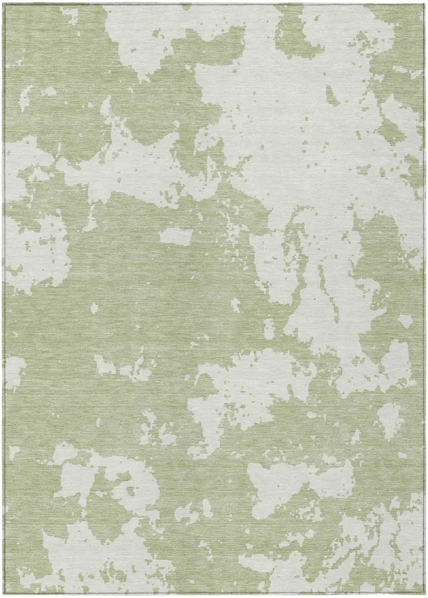 Artichoke Green And Ivory Abstract Washable Indoor Outdoor Area Rug Photo 2
