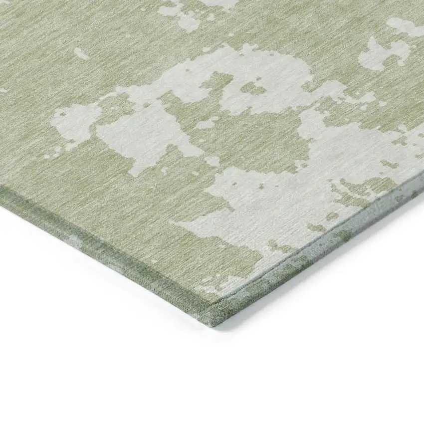 Artichoke Green And Ivory Abstract Washable Indoor Outdoor Area Rug Photo 5