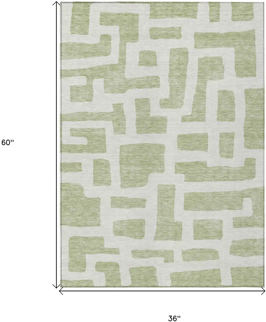 Artichoke Green And Ivory Abstract Washable Indoor Outdoor Area Rug Photo 3