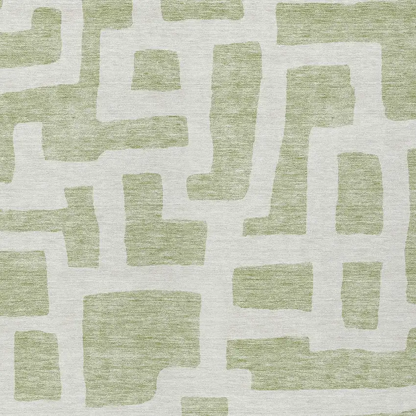 Artichoke Green And Ivory Abstract Washable Indoor Outdoor Area Rug Photo 6