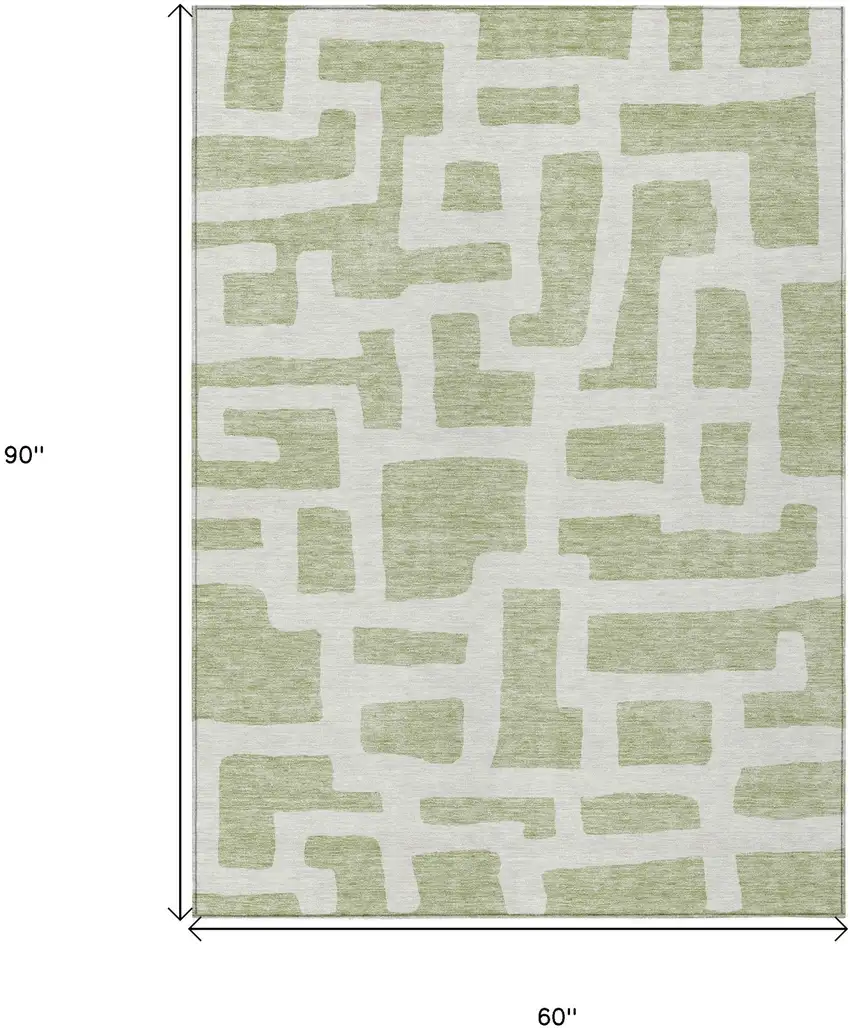 Artichoke Green And Ivory Abstract Washable Indoor Outdoor Area Rug Photo 3