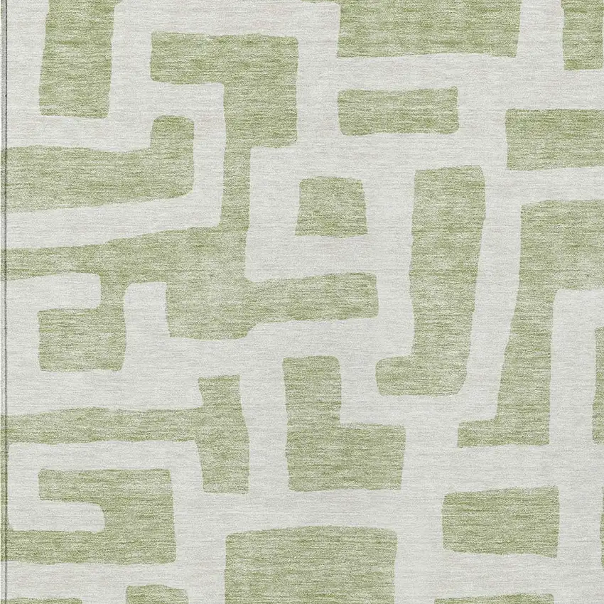 Artichoke Green And Ivory Abstract Washable Indoor Outdoor Area Rug Photo 6