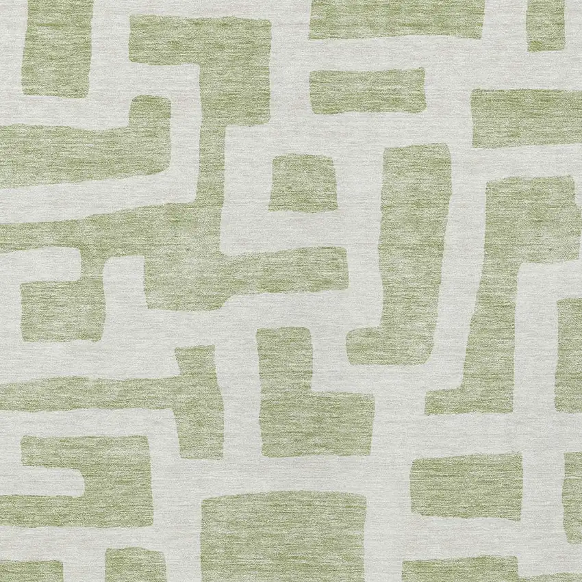 Artichoke Green And Ivory Abstract Washable Indoor Outdoor Area Rug Photo 6