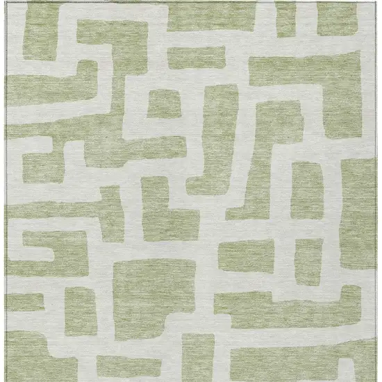 Artichoke Green And Ivory Abstract Washable Indoor Outdoor Area Rug Photo 7