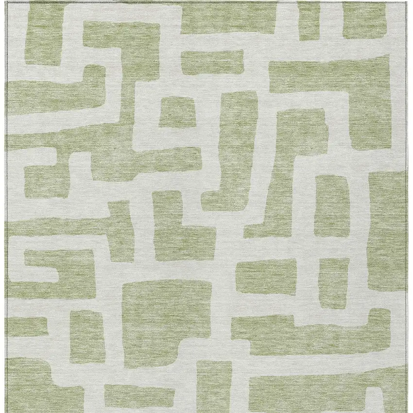 Artichoke Green And Ivory Abstract Washable Indoor Outdoor Area Rug Photo 7
