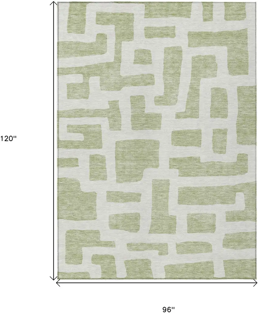 Artichoke Green And Ivory Abstract Washable Indoor Outdoor Area Rug Photo 3