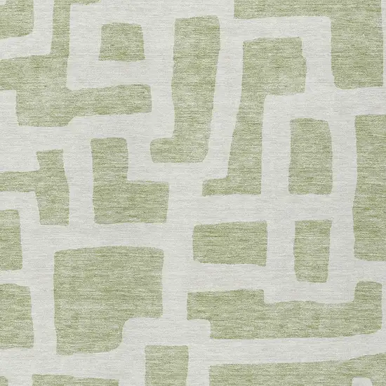 Artichoke Green And Ivory Abstract Washable Indoor Outdoor Area Rug Photo 6