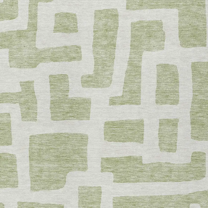 Artichoke Green And Ivory Abstract Washable Indoor Outdoor Area Rug Photo 6