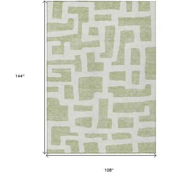 Artichoke Green And Ivory Abstract Washable Indoor Outdoor Area Rug Photo 3