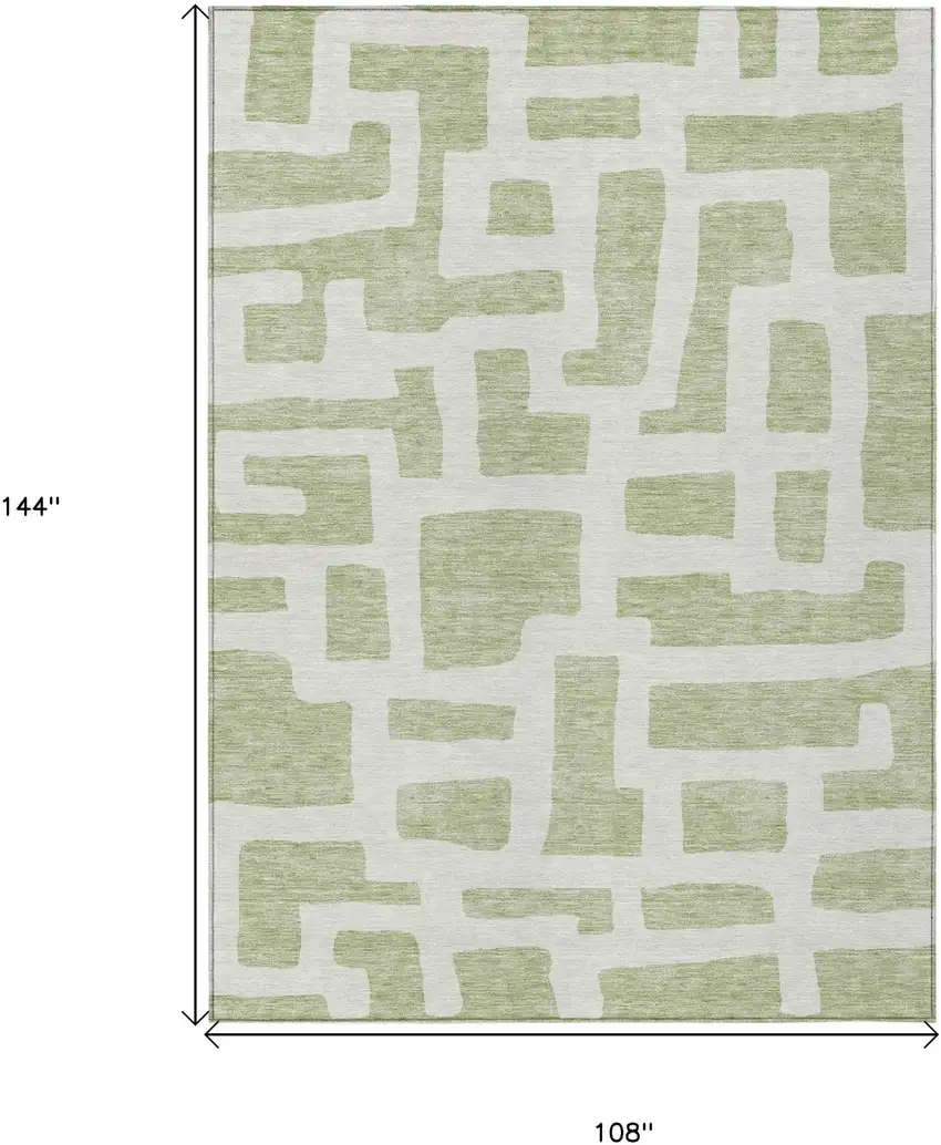 Artichoke Green And Ivory Abstract Washable Indoor Outdoor Area Rug Photo 3