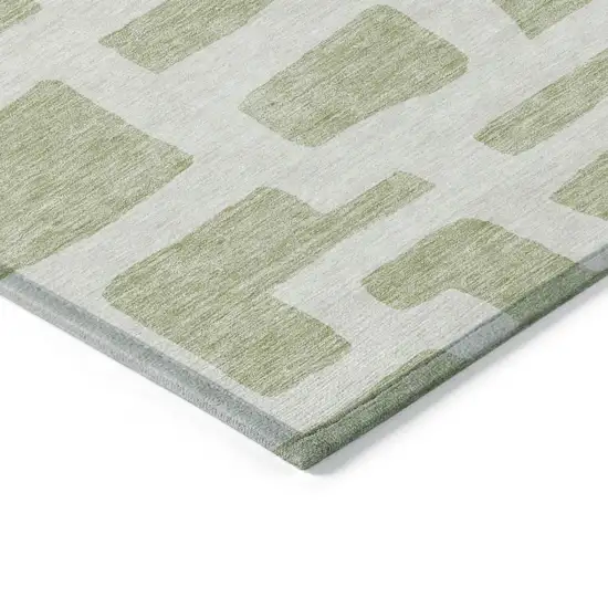 Artichoke Green And Ivory Abstract Washable Indoor Outdoor Area Rug Photo 5