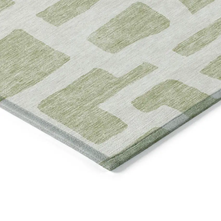 Artichoke Green And Ivory Abstract Washable Indoor Outdoor Area Rug Photo 5