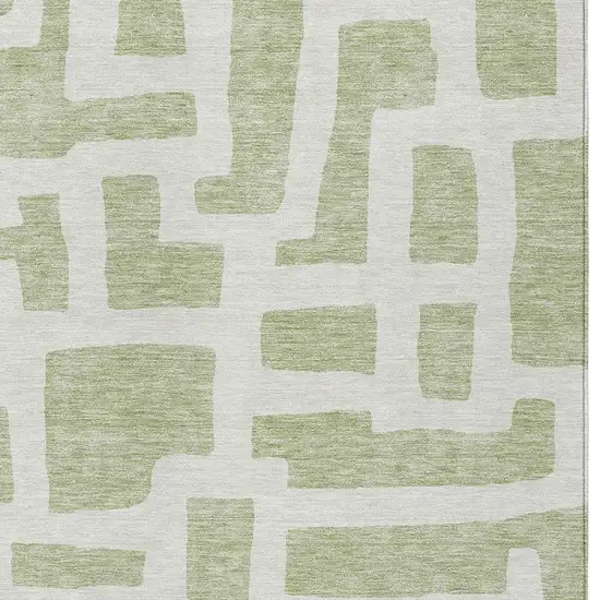 Artichoke Green And Ivory Abstract Washable Indoor Outdoor Area Rug Photo 6