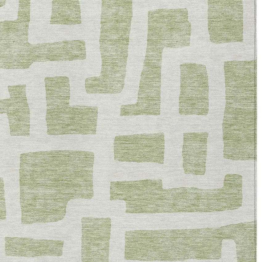 Artichoke Green And Ivory Abstract Washable Indoor Outdoor Area Rug Photo 6