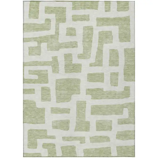 Artichoke Green And Ivory Abstract Washable Indoor Outdoor Area Rug Photo 2