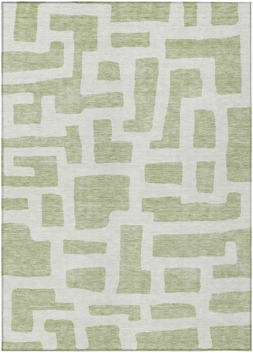 Artichoke Green And Ivory Abstract Washable Indoor Outdoor Area Rug Photo 2