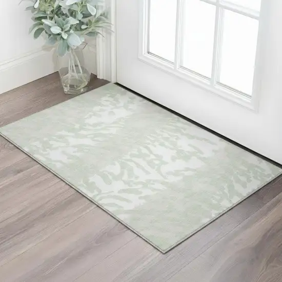Artichoke Green And Ivory Animal Print Washable Area Rug With UV Protection Photo 2