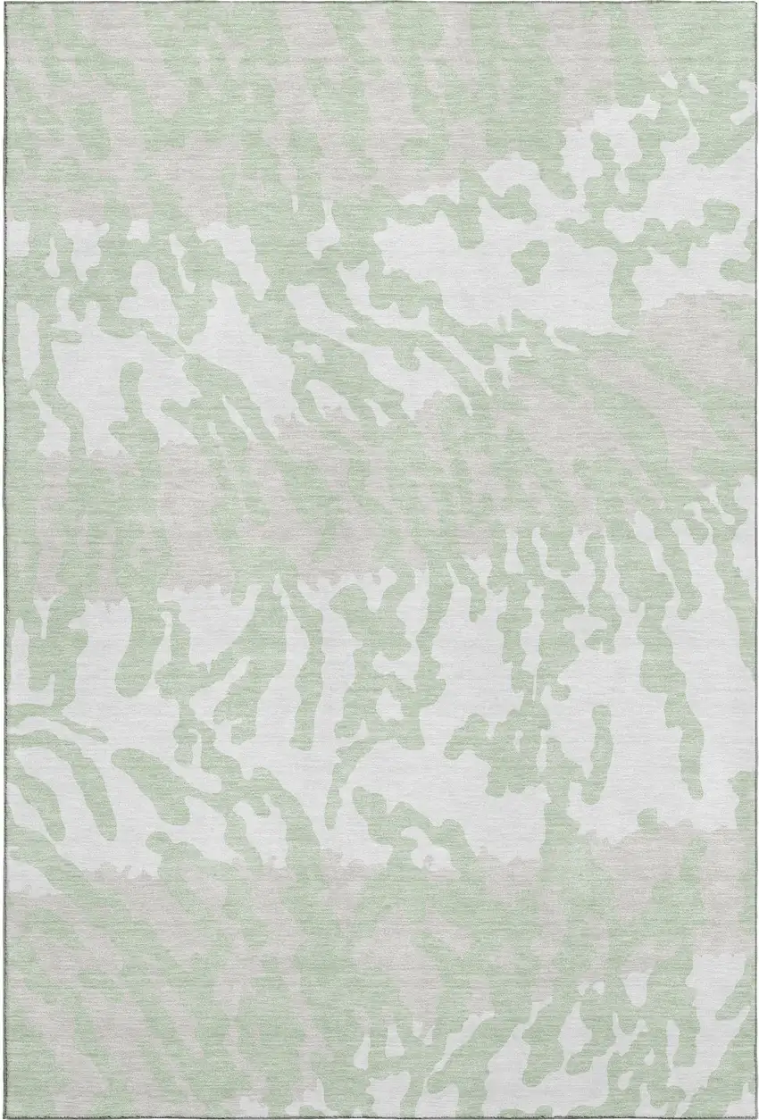 Artichoke Green And Ivory Animal Print Washable Area Rug With UV Protection Photo 1