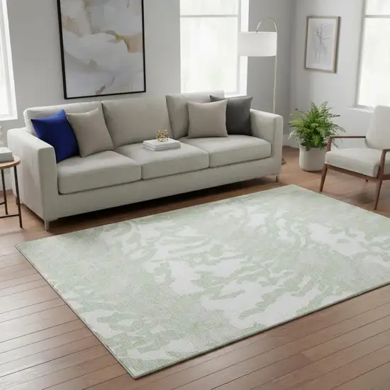 Artichoke Green And Ivory Animal Print Washable Area Rug With UV Protection Photo 2