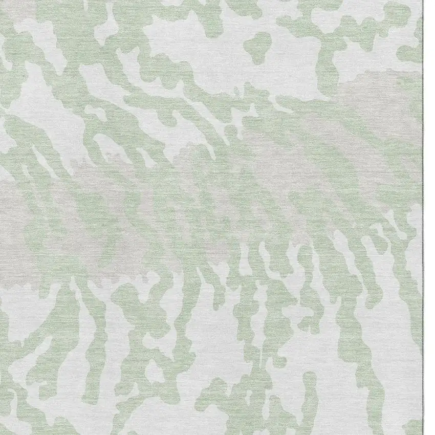 Artichoke Green And Ivory Animal Print Washable Area Rug With UV Protection Photo 3