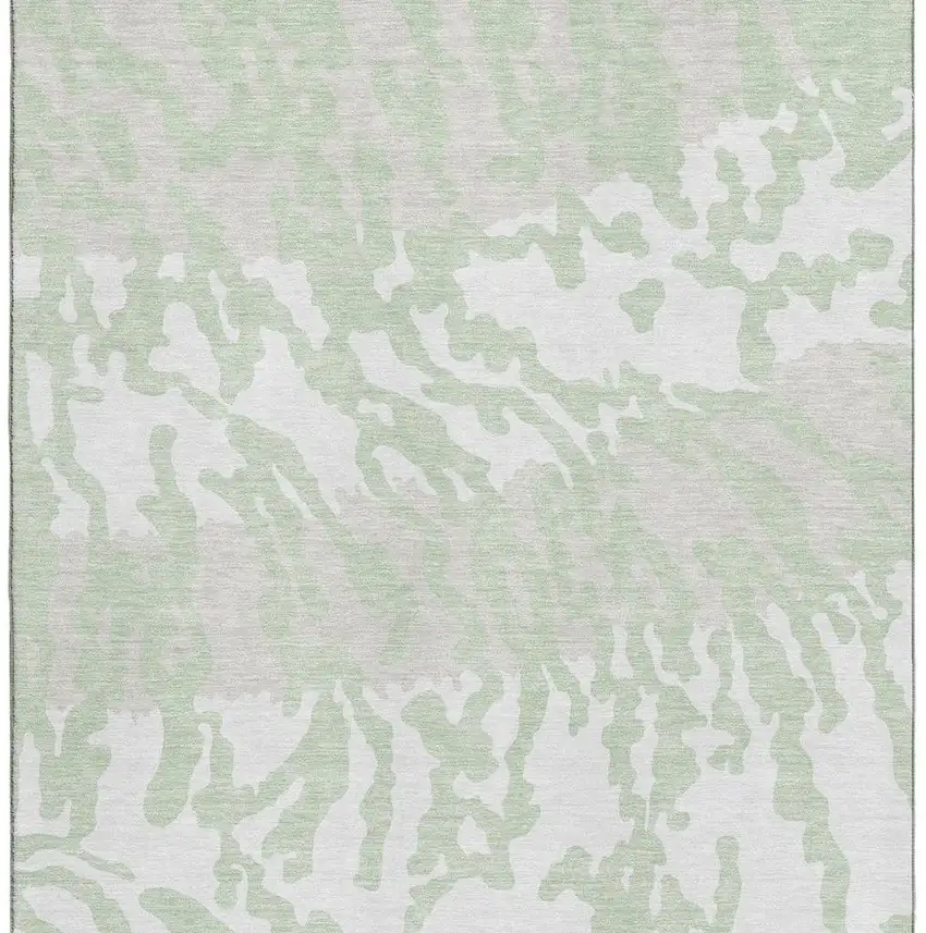 Artichoke Green And Ivory Animal Print Washable Area Rug With UV Protection Photo 4