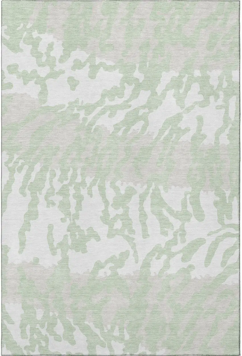 Artichoke Green And Ivory Animal Print Washable Area Rug With UV Protection Photo 3