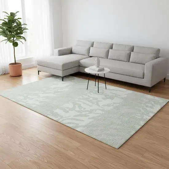 Artichoke Green And Ivory Animal Print Washable Area Rug With UV Protection Photo 2