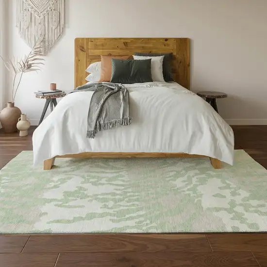 Artichoke Green And Ivory Animal Print Washable Area Rug With UV Protection Photo 5