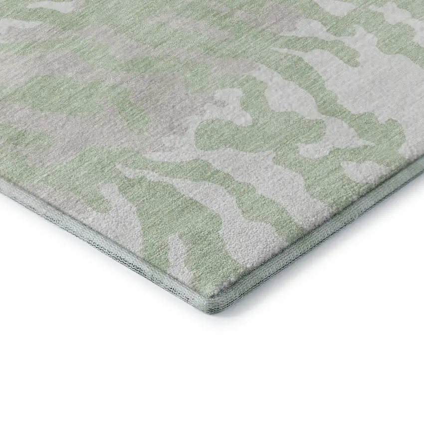 Artichoke Green And Ivory Animal Print Washable Area Rug With UV Protection Photo 7