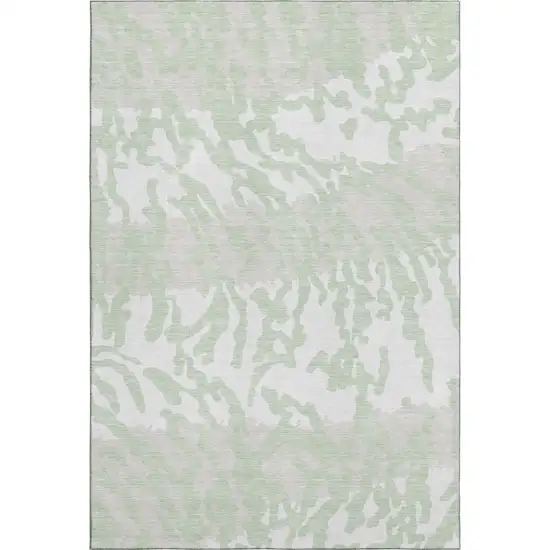 Artichoke Green And Ivory Animal Print Washable Area Rug With UV Protection Photo 1