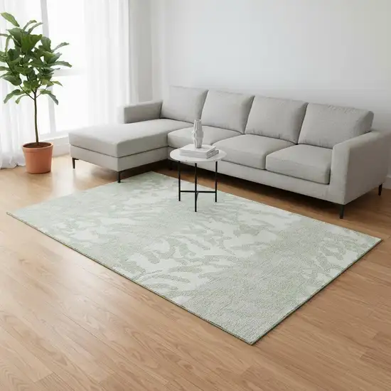 Artichoke Green And Ivory Animal Print Washable Area Rug With UV Protection Photo 2