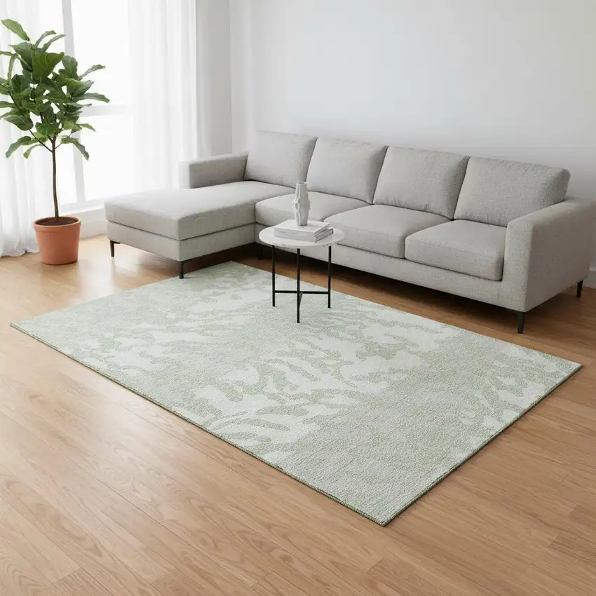 Artichoke Green And Ivory Animal Print Washable Area Rug With UV Protection Photo 2