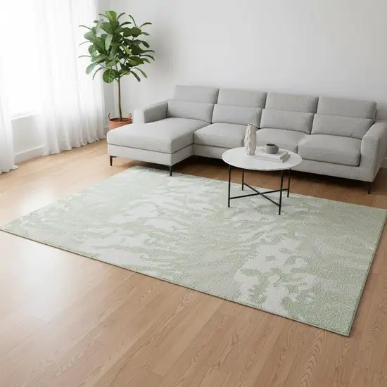 Artichoke Green And Ivory Animal Print Washable Area Rug With UV Protection Photo 2