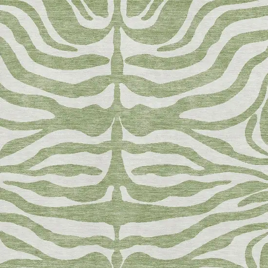 Artichoke Green And Ivory Animal Print Washable Area Rug With UV Protection Photo 2