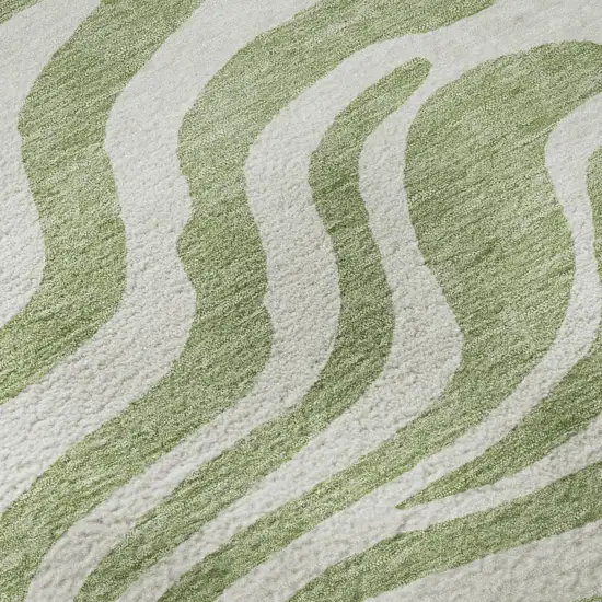 Artichoke Green And Ivory Animal Print Washable Area Rug With UV Protection Photo 9