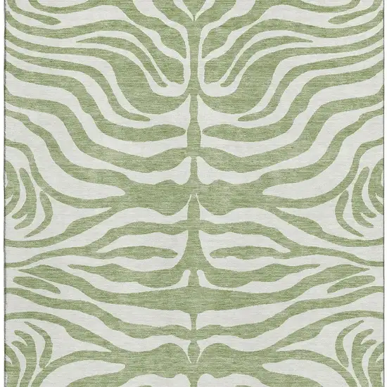 Artichoke Green And Ivory Animal Print Washable Area Rug With UV Protection Photo 2