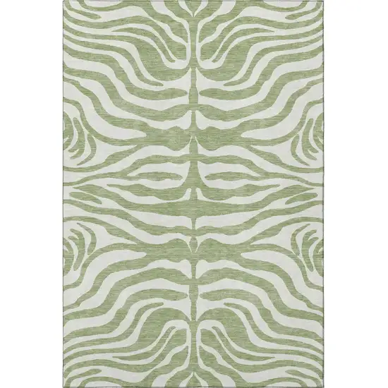 Artichoke Green And Ivory Animal Print Washable Area Rug With UV Protection Photo 3