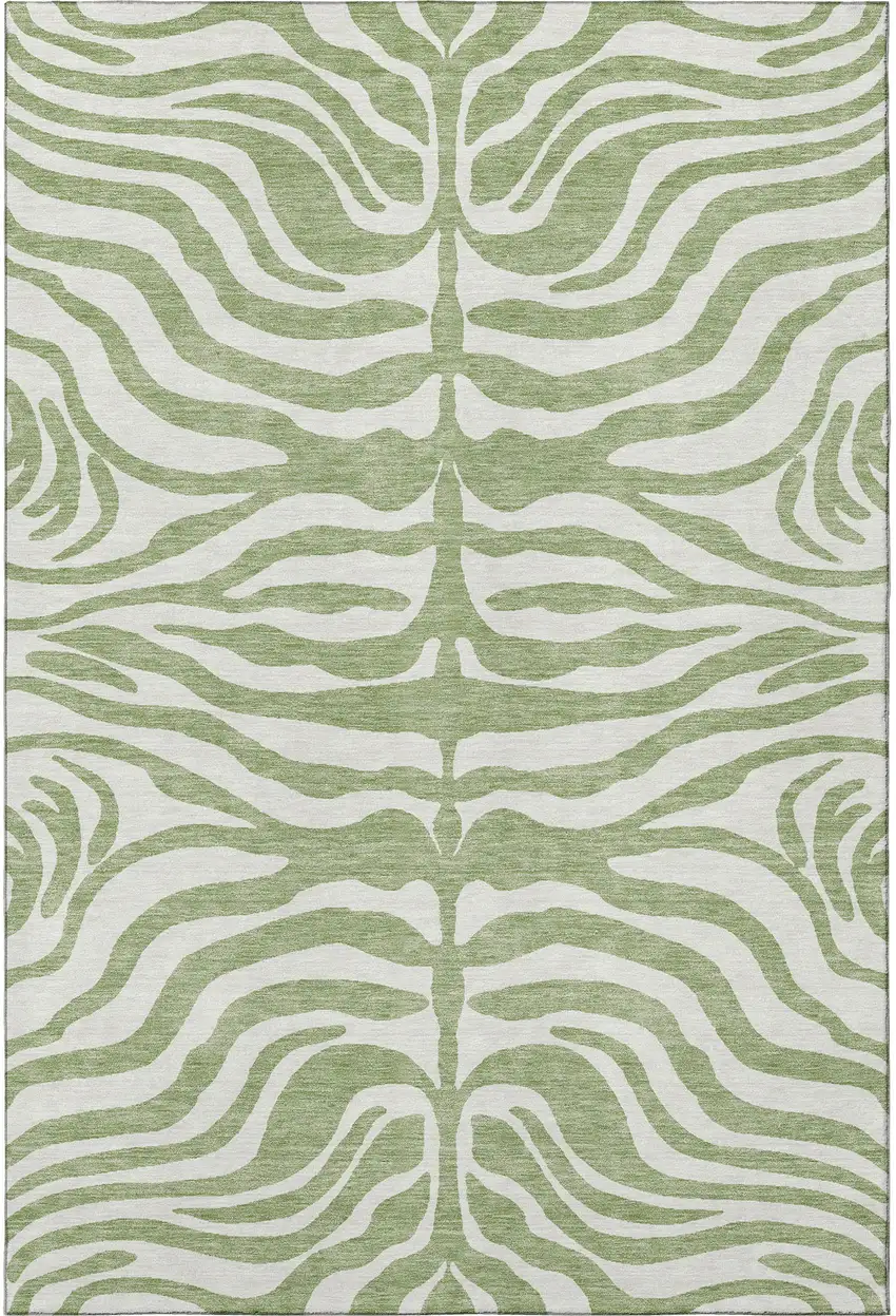 Artichoke Green And Ivory Animal Print Washable Area Rug With UV Protection Photo 3