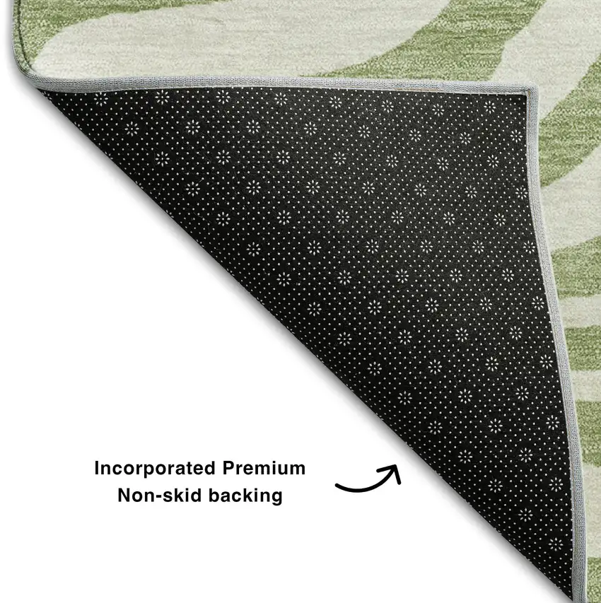 Artichoke Green And Ivory Animal Print Washable Area Rug With UV Protection Photo 6
