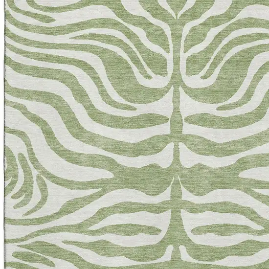 Artichoke Green And Ivory Animal Print Washable Area Rug With UV Protection Photo 2