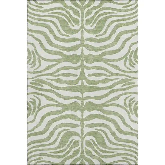 Artichoke Green And Ivory Animal Print Washable Area Rug With UV Protection Photo 1